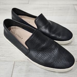 Via Spiga Womens Black Perforated Loafers